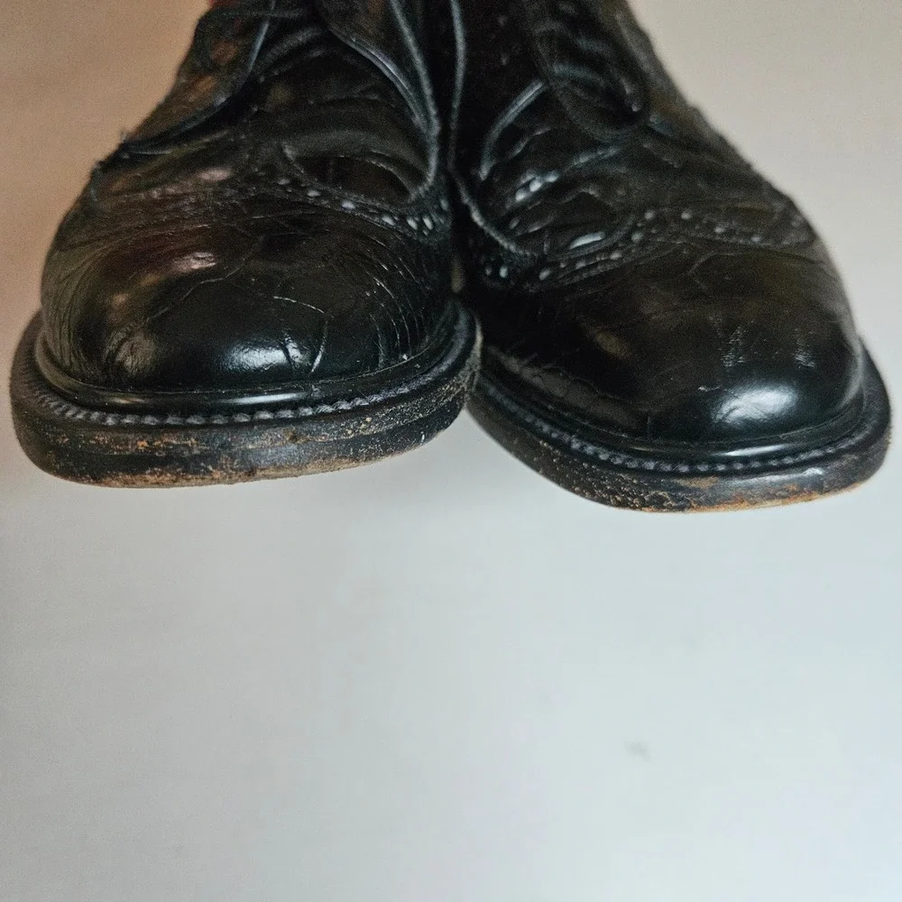 Calzado Leonel Black Crocodile Embossed Leather Wingtip Oxford Shoes Men US 7.5